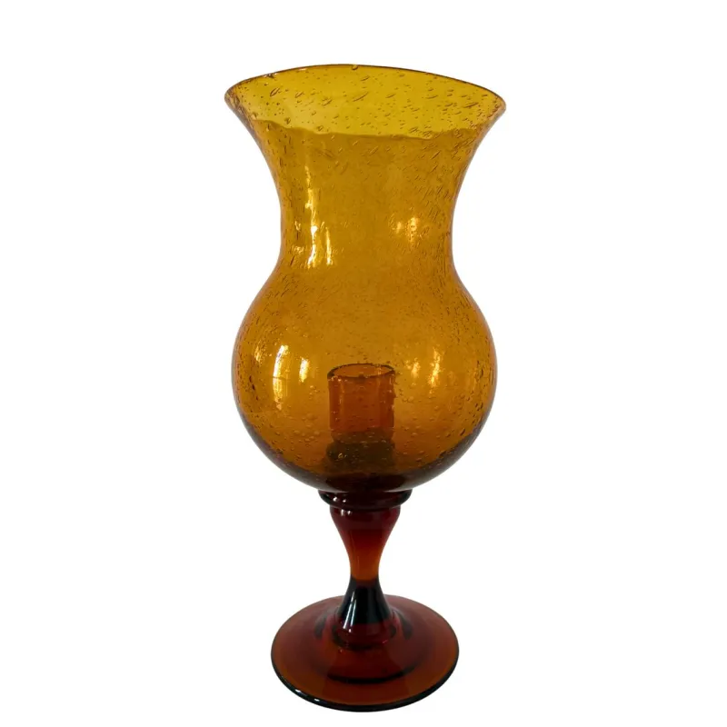 Pamono Mid-Century Amber Bubble Glass Photophores or Candleholders from Biot, France, 1960s, Set of 2> Candleholders