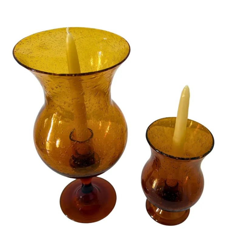 Pamono Mid-Century Amber Bubble Glass Photophores or Candleholders from Biot, France, 1960s, Set of 2> Candleholders