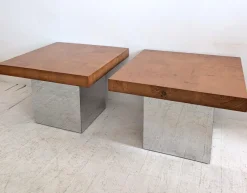 Pamono Mid-Century American Chrome and Burlwood Coffee Tables by Milo Baughman for Thayer Coggin, 1970s, Set of 2> Coffee & Side Tables