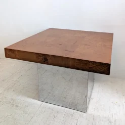 Pamono Mid-Century American Chrome and Burlwood Coffee Tables by Milo Baughman for Thayer Coggin, 1970s, Set of 2><noscript><img width=
