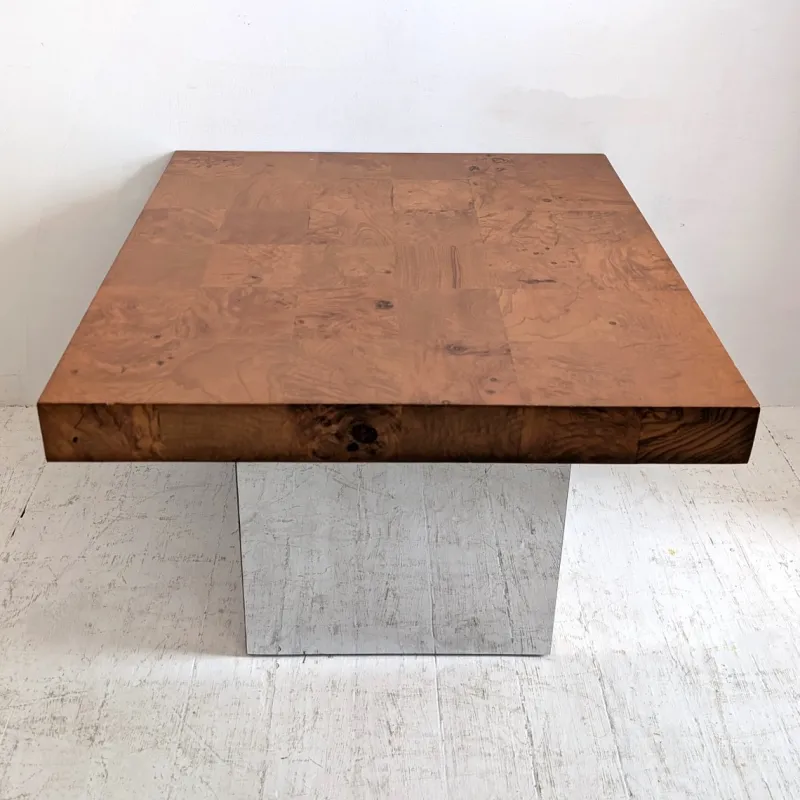 Pamono Mid-Century American Chrome and Burlwood Coffee Tables by Milo Baughman for Thayer Coggin, 1970s, Set of 2> Coffee & Side Tables