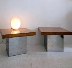 Pamono Mid-Century American Chrome and Burlwood Coffee Tables by Milo Baughman for Thayer Coggin, 1970s, Set of 2><noscript><img width=