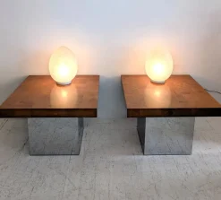 Pamono Mid-Century American Chrome and Burlwood Coffee Tables by Milo Baughman for Thayer Coggin, 1970s, Set of 2><noscript><img width=