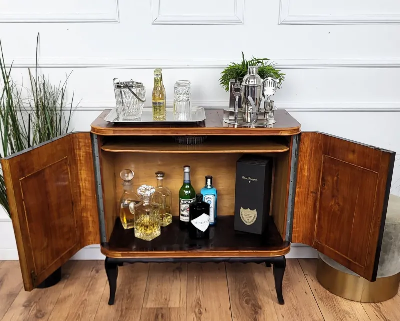 Pamono Mid-Century Art Deco Italian Forest Wildlife Carved Wood Dry Bar Cabinet, 1960s> Cabinets & Wardrobes