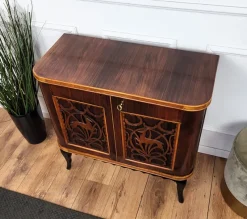 Pamono Mid-Century Art Deco Italian Forest Wildlife Carved Wood Dry Bar Cabinet, 1960s><noscript><img width=