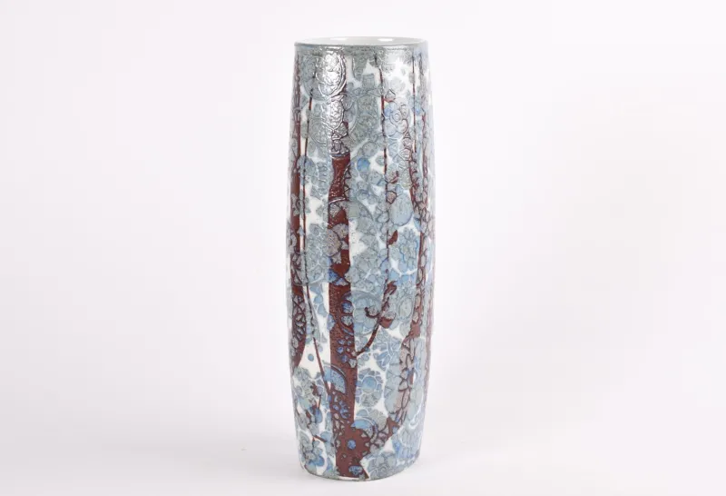 Outlet Pamono Mid-Century Baca Floor Vase in Ceramic with Blue and White Flower Decor by Johanne Gerber for Royal Copenhagen, Denmark, 1970s