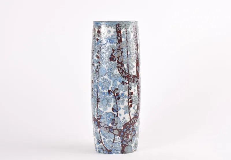 Outlet Pamono Mid-Century Baca Floor Vase in Ceramic with Blue and White Flower Decor by Johanne Gerber for Royal Copenhagen, Denmark, 1970s