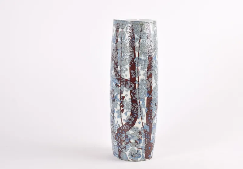 Outlet Pamono Mid-Century Baca Floor Vase in Ceramic with Blue and White Flower Decor by Johanne Gerber for Royal Copenhagen, Denmark, 1970s