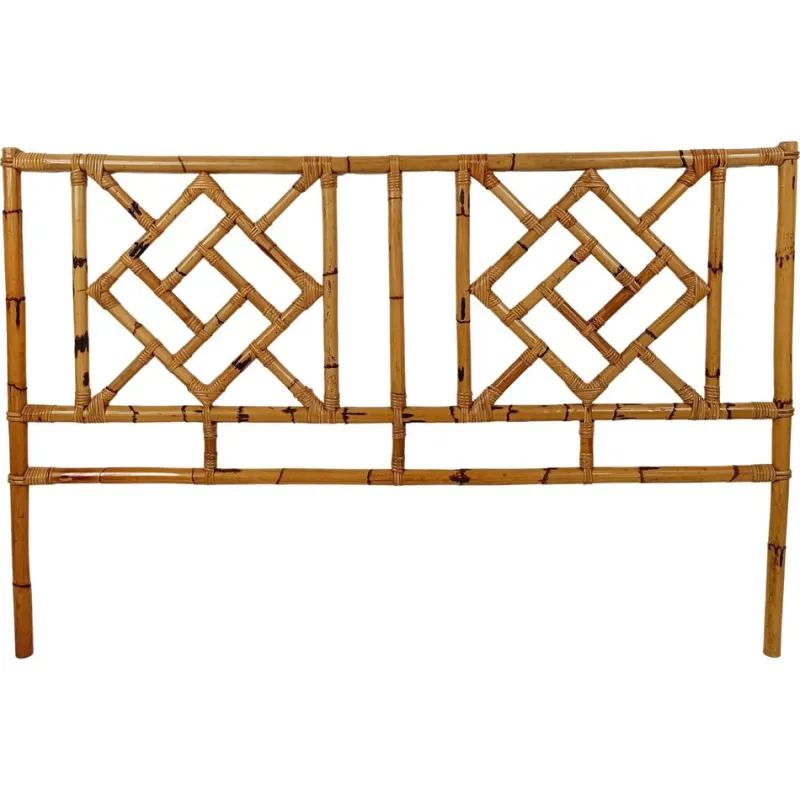 Pamono Mid-Century Bamboo and Rattan Bed Headboard in Chinese Chippendale Style, 1970s> Beds & Bedroom Sets