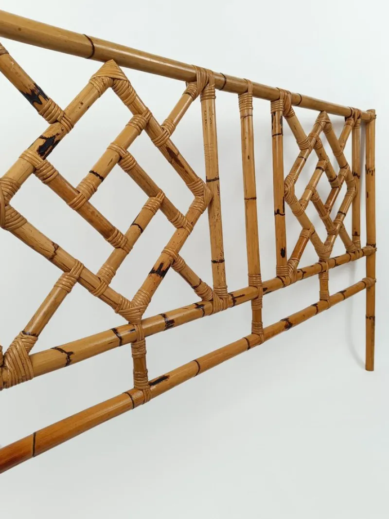 Pamono Mid-Century Bamboo and Rattan Bed Headboard in Chinese Chippendale Style, 1970s> Beds & Bedroom Sets