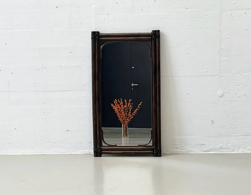 New Pamono Mid-Century Bamboo Mirror, Italy, 1950s