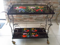 Pamono Mid-Century Bar Cart with Vallauris Tiles, 1950s><noscript><img width=