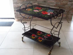Pamono Mid-Century Bar Cart with Vallauris Tiles, 1950s><noscript><img width=