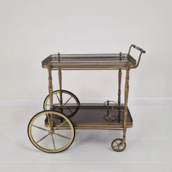 Best Pamono Mid-Century Bar Trolley with Wood and Brass, France, 1950s