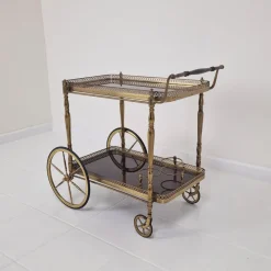Best Pamono Mid-Century Bar Trolley with Wood and Brass, France, 1950s
