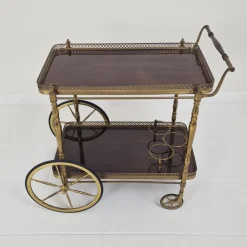 Best Pamono Mid-Century Bar Trolley with Wood and Brass, France, 1950s