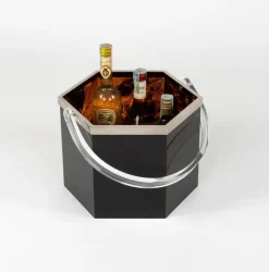 Pamono Mid-Century Basket in Tortoiseshell Acrylic Glass in the style of Christian Dior Home, Italy, 1970s><noscript><img width=
