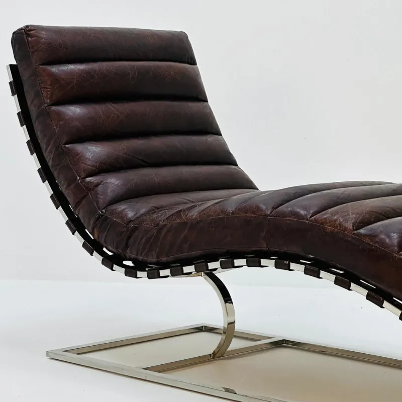 Pamono Mid-Century Bauhaus Chair in Leather and Chrome by Ludwig Mies Van Der Rohe, 1980s> Daybeds & Chaises Lounges
