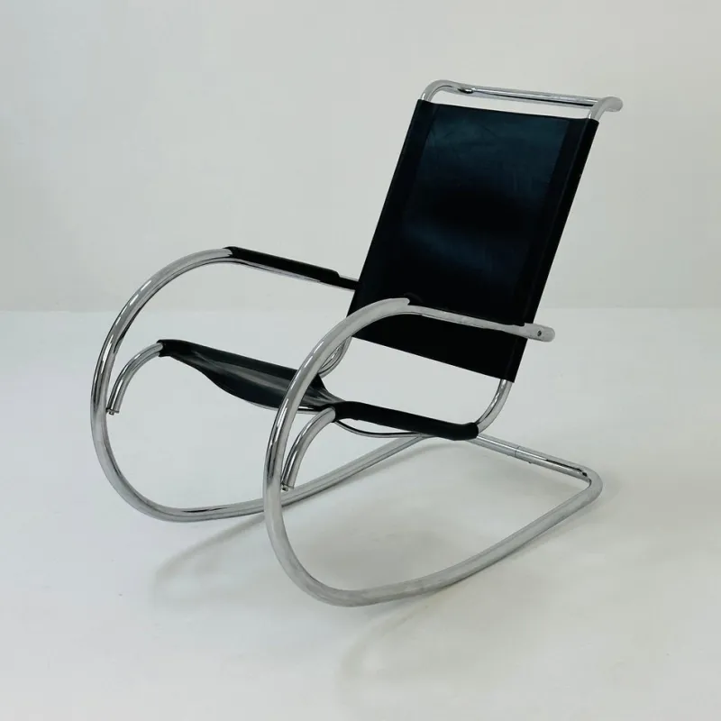 Clearance Pamono Mid-Century Bauhaus Rocking Chair in Leather by Fasem, 1980s