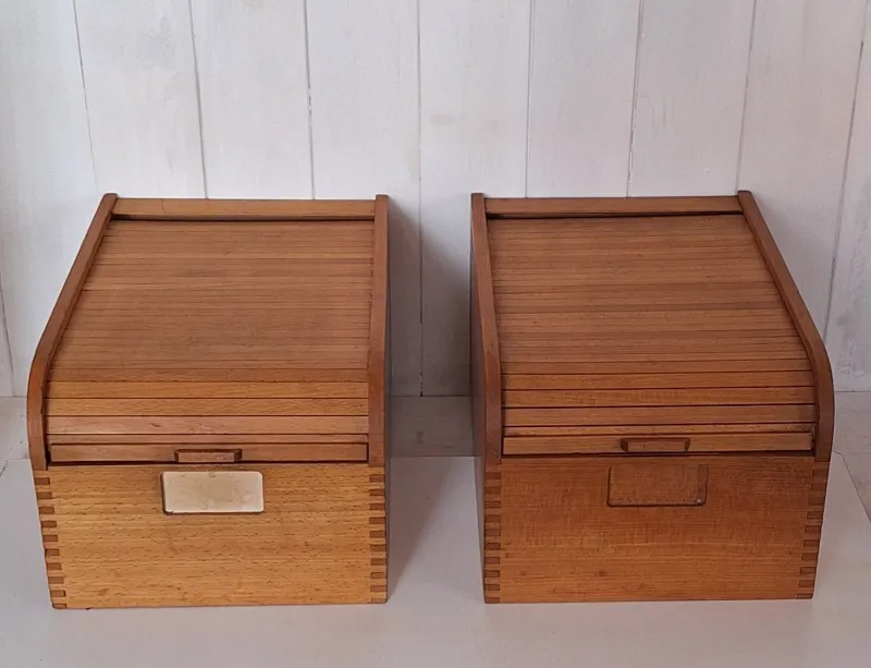 Clearance Pamono Mid-Century Beechwood Office Cabinets with Roller Shutter Closure, 1950s, Set of 2