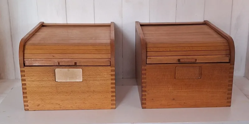 Clearance Pamono Mid-Century Beechwood Office Cabinets with Roller Shutter Closure, 1950s, Set of 2