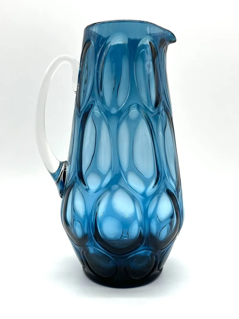 Pamono Mid-Century Blue Mouth-Blown Glass Carafe with Five Matching Glasses from Empoli, 1960s> Bottles, Carafes & Jugs