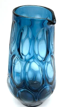 Pamono Mid-Century Blue Mouth-Blown Glass Carafe with Five Matching Glasses from Empoli, 1960s><noscript><img width=