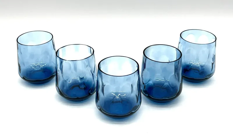 Pamono Mid-Century Blue Mouth-Blown Glass Carafe with Five Matching Glasses from Empoli, 1960s> Bottles, Carafes & Jugs