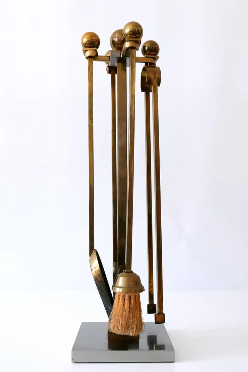 Best Pamono Mid-Century Brass and Steel Fireplace Tools, 1970s, Set of 5