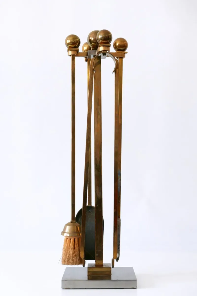 Best Pamono Mid-Century Brass and Steel Fireplace Tools, 1970s, Set of 5