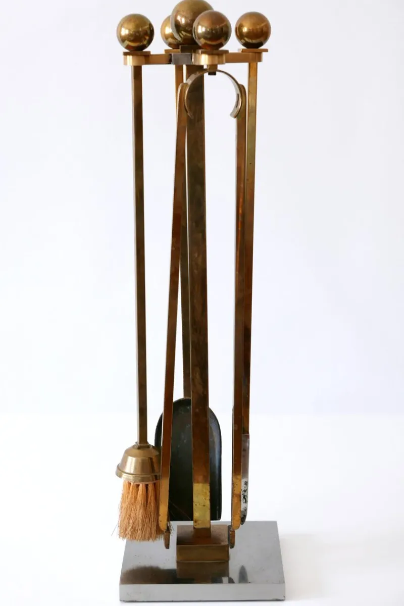 Best Pamono Mid-Century Brass and Steel Fireplace Tools, 1970s, Set of 5