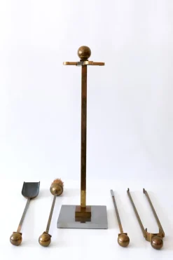 Best Pamono Mid-Century Brass and Steel Fireplace Tools, 1970s, Set of 5