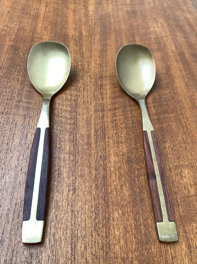 Pamono Mid-Century Brass and Teak Spoons, 1960s, Set of 2