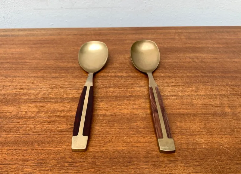Pamono Mid-Century Brass and Teak Spoons, 1960s, Set of 2