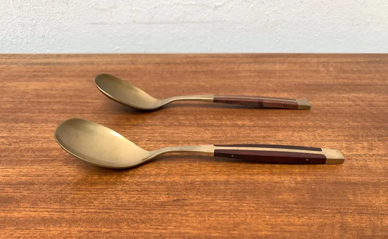 Pamono Mid-Century Brass and Teak Spoons, 1960s, Set of 2