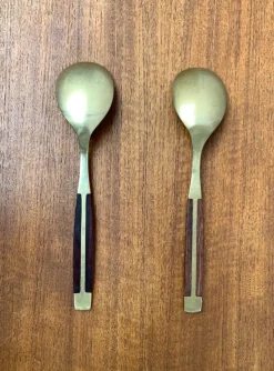 Pamono Mid-Century Brass and Teak Spoons, 1960s, Set of 2