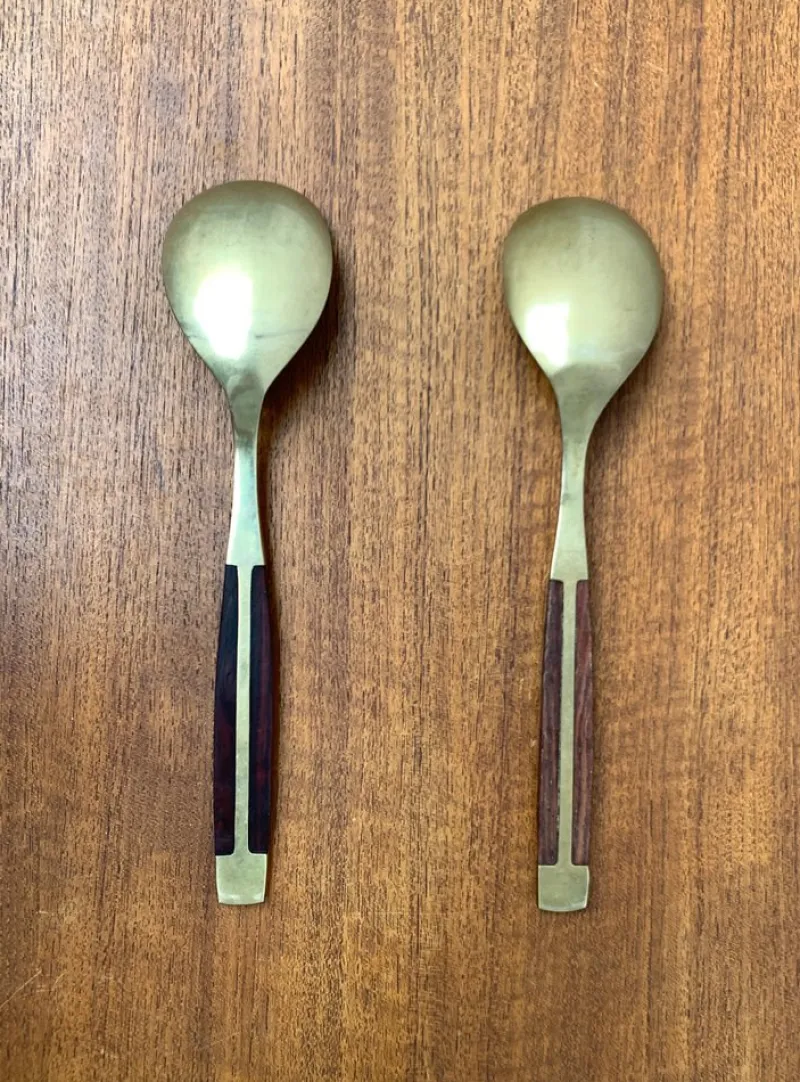 Pamono Mid-Century Brass and Teak Spoons, 1960s, Set of 2