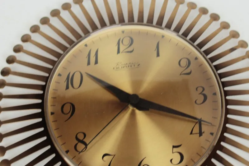 Pamono Mid-Century Brass Sunburst Wall Clock, 1960s> Clocks
