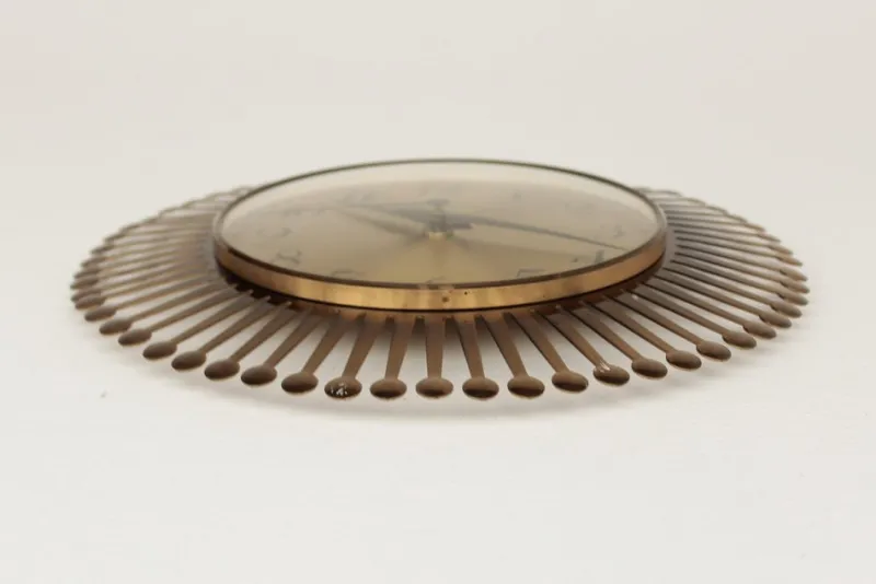 Pamono Mid-Century Brass Sunburst Wall Clock, 1960s> Clocks