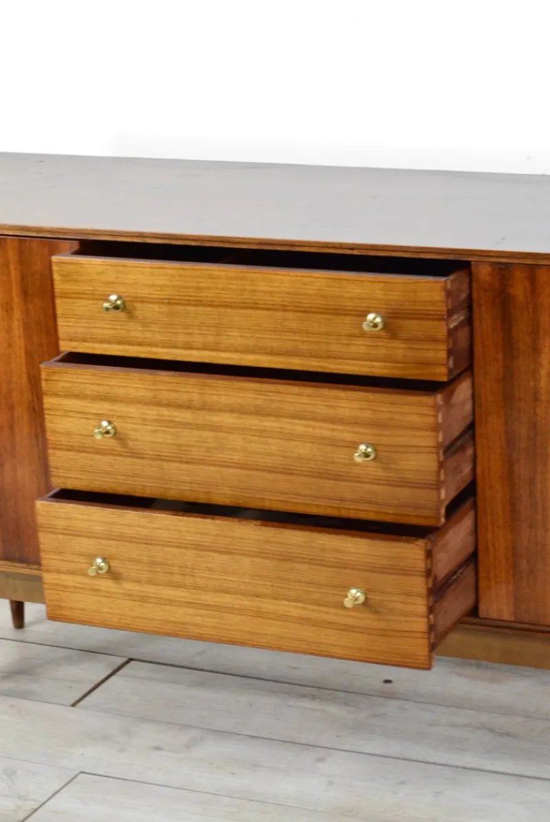 Pamono Mid-Century British Walnut and Brass Sideboard from Wrighton, 1960s> Sideboards & Buffets