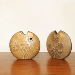 Clearance Pamono Mid-Century Brown Ceramic Fish and Flower Vases from Rois de Majorque, France, 1970s, Set of 2