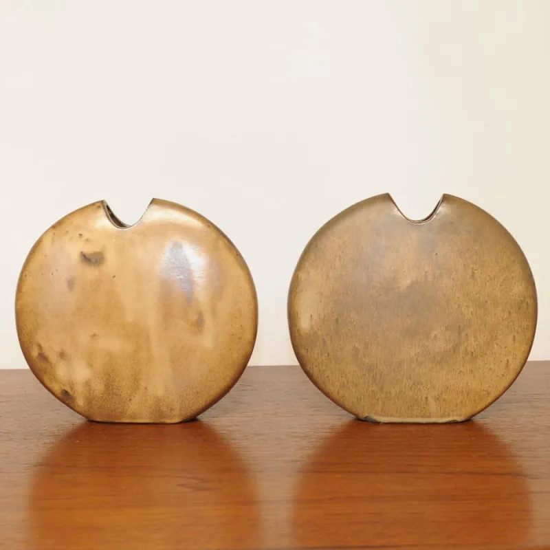 Clearance Pamono Mid-Century Brown Ceramic Fish and Flower Vases from Rois de Majorque, France, 1970s, Set of 2