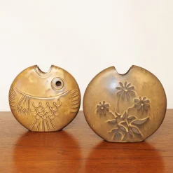 Clearance Pamono Mid-Century Brown Ceramic Fish and Flower Vases from Rois de Majorque, France, 1970s, Set of 2