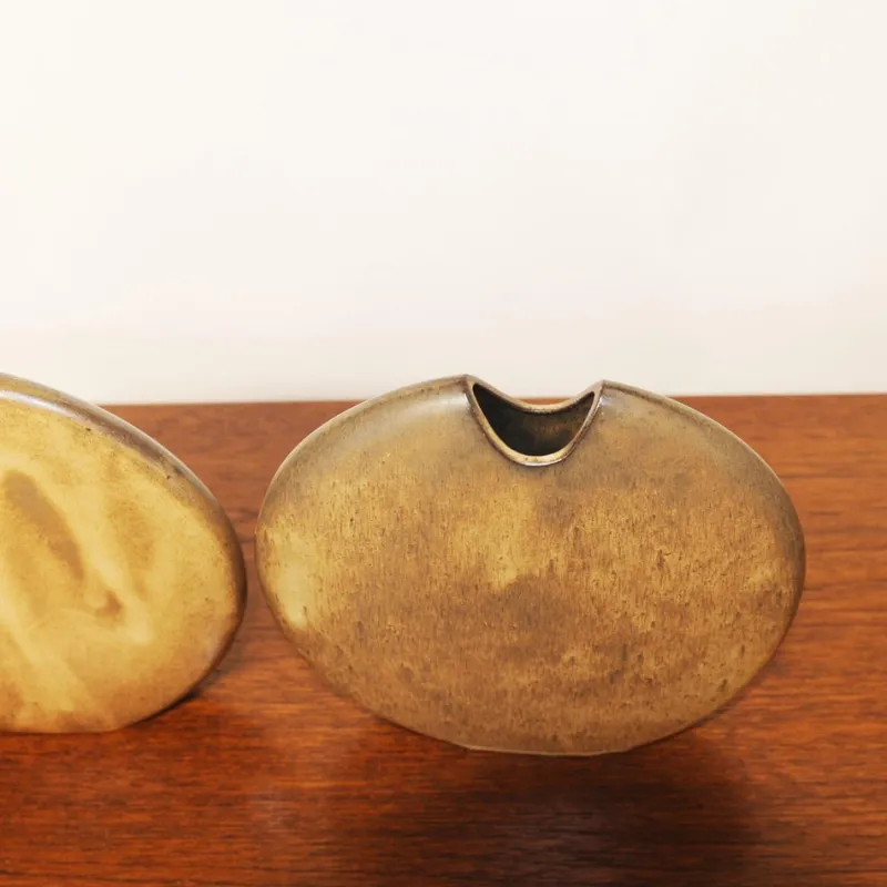 Clearance Pamono Mid-Century Brown Ceramic Fish and Flower Vases from Rois de Majorque, France, 1970s, Set of 2