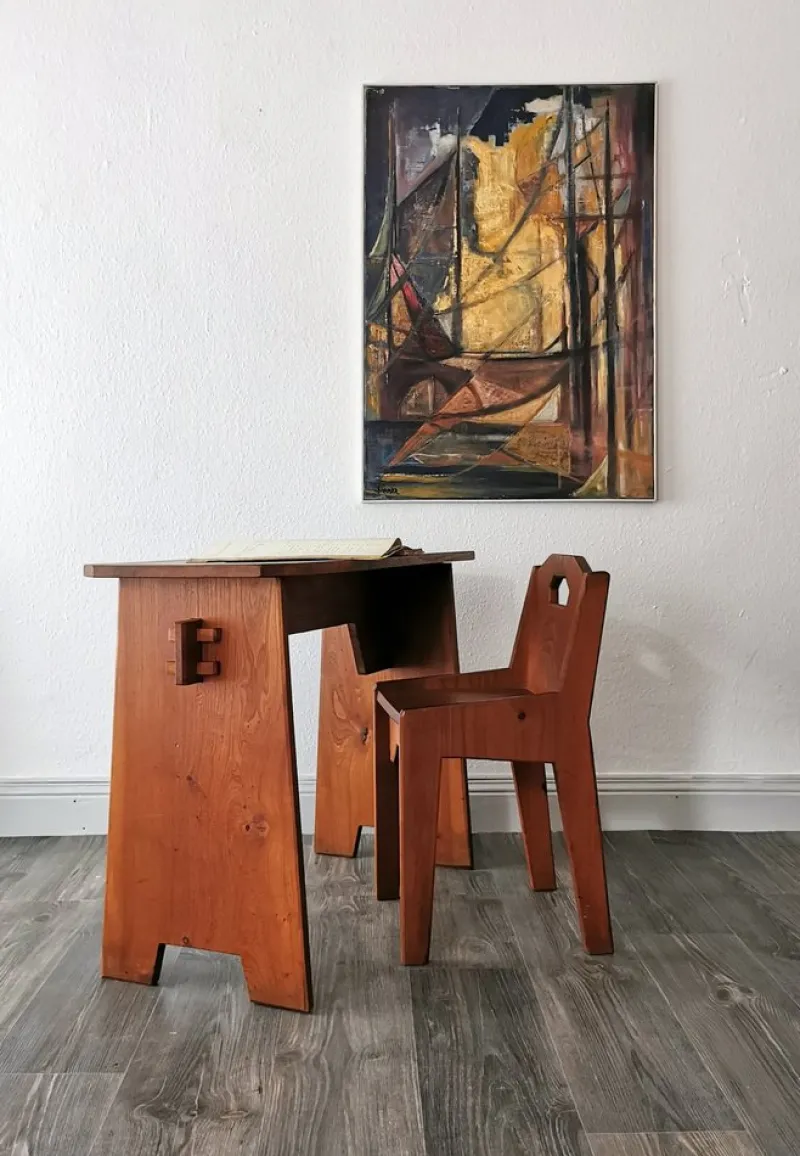 Pamono Mid-Century Brutalist Children's Desks, 1950s, Set of 2> Children's Tables