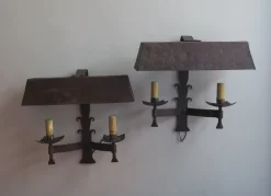 Discount Pamono Mid-Century Brutalist Patinated Iron Wall Lights, 1960s, Set of 2