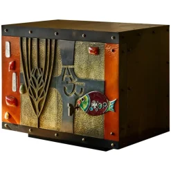 Pamono Mid-Century Cabinet in Brass, Metal, Enamel and Gemstones, Belgium, 1960s
