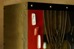Pamono Mid-Century Cabinet in Brass, Metal, Enamel and Gemstones, Belgium, 1960s