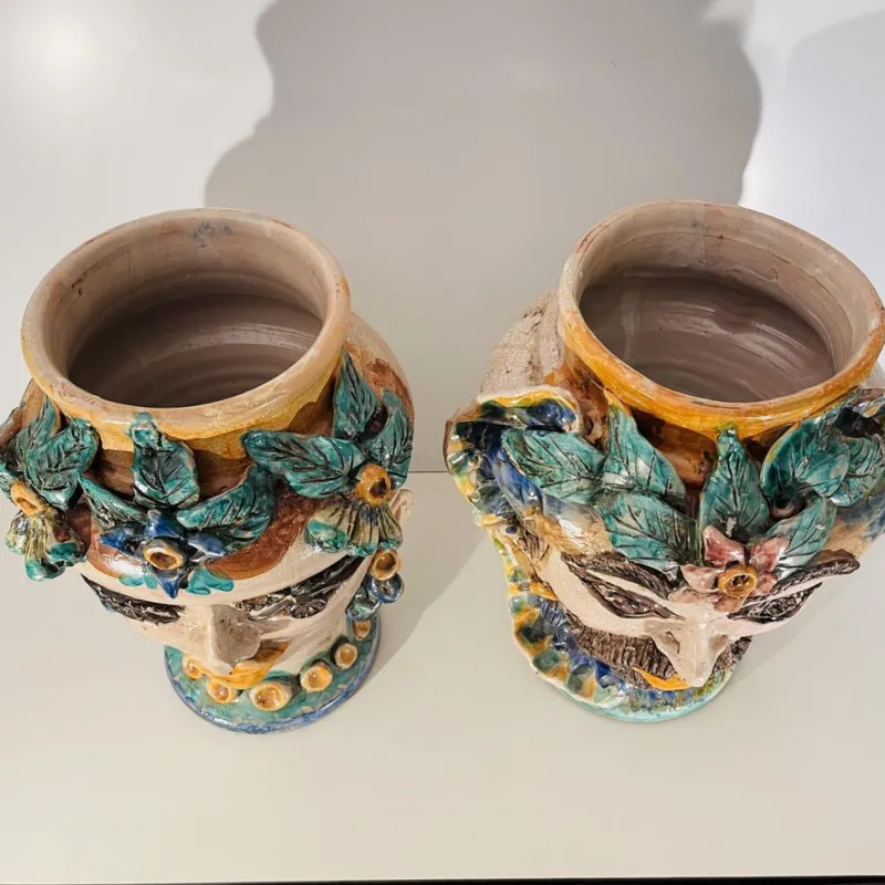 Pamono Mid-Century Ceramic Planters from Caltagirone Sicilia, Italy, Set of 2> Planters And Jardiniere