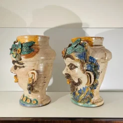 Pamono Mid-Century Ceramic Planters from Caltagirone Sicilia, Italy, Set of 2><noscript><img width=